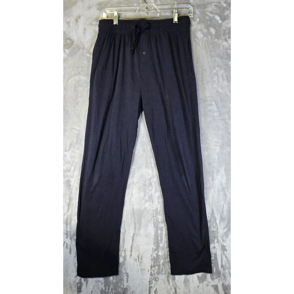 Hanes Lounge Pants Womens Med Navy Blue Pockets Elastic Drawstring Waist